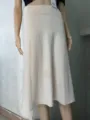 Women High Waisted Elastic Midi Flared Skirt Casual Elegant A-Line Long Skirt Beige - S / Apricot