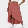 Jupe Maxi Femme Taille Haute Ourlet Asymétrique Drapée Style Casual Couleur Brique - XS / Rouge Brique