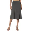Women's high-waisted midi flare skirt in solid dark gray color, casual elegant A-line design. - S / Dark Gray