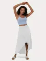 Ensemble de decontracte ete femme haut court bleu clair et jupe longue asymetrique - XS / Blanc