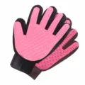 Pet grooming glove for cats and dogs, silicone deshedding brush mitt for loose fur removal. - Left Hand / Pink