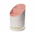 Plastik Besteckhalter Abtropfgestell mit Schale, Mehrfächer Küchenorganizer, hellbeige - Beige