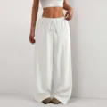 Detailed view of women casual wide leg pants featuring comfortable high waist and texture. - S / White
