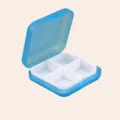 Portable blue 4-grid plastic travel pill box, mini portable medication organizer and storage case. - Blue