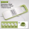 Multi-functional vegetable slicer grater with stainless steel panel and 5 interchangeable blades. - Color Box / Fresh Green