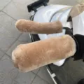 Khaki plush motorcycle handlebar cover, winter warm fuzzy handgrips for electric bikes. - Four-Piece Set / Khaki