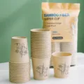 Disposable bamboo fiber paper cups, eco-friendly thick kraft brown cups for office and home use. - 50 Pieces/Pack / Wood Color