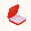 Portable 4-compartment travel pill box mini plastic storage container red color. - Red