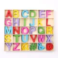 Set of colorful wooden alphabet letters and symbols in a 24-compartment wooden storage box - Full Letters And Multi Symbols Style (A-1006) / 24 Slots Wooden Box