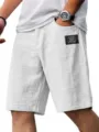 Pantaloncini casual bianchi in lino da uomo con tasche ed etichetta tessuta elegante estate. - 3XL / Bianco