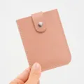 Pink PU leather card holder with snap button, compact portable multi-slot wallet. - 11*8cm / Pink