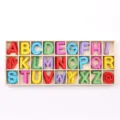 Educational colorful wooden alphabet letters for children stored in a wooden compartment box - 26 Letters And Symbol Style (A-1006) / 28 Slots Wooden Box