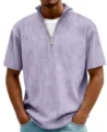 Men's purple ribbed quarter-zip short sleeve polo shirt casual knit tee for summer - Purple