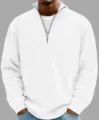 Men's White Corduroy Quarter Zip Long Sleeve Sweatshirt Casual Stand Collar Pullover Top - 3XL / White