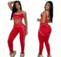 Ensemble de sport rouge 2 pièces, brassière et legging push-up taille haute pour fitness. - Rouge Vif