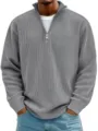 Men casual loose stand collar quarter zip long sleeve sweatshirt in gray color variant. - S / Gray