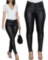 Women black PU leather pants slim fit skinny trousers casual autumn winter apparel style variant. - S / Black