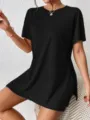 Casual solid color batwing sleeve split t-shirt and tight shorts comfortable two-piece set. - S / Top And Bottom / Black
