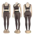 Ensemble de yoga de sport de fitness pour femmes en deux pièces avec leggings taille haute. - Marron