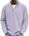 Men's casual stand collar quarter-zip pullover sweater in stylish light purple color. - Light Purple