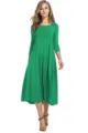 Vestido midi acampanado verde de manga larga y cuello redondo para mujer, casual. - Verde esmeralda