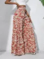 Detailed view of women summer floral printed high waist wide leg pants elegant vacation style trousers - Geometric Print 6