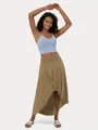 Jupe longue asymétrique et crop top décontractés pour femme d'été, beau tombé quotidien. - XS / Kaki