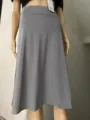 Women's high waist elastic grey midi skirt flared half skirt casual daily wear bottom - S / Gray