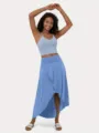 Ensemble jupe longue irrégulière et crop top d'été bleu clair, style de navette décontracté. - XS / Gris clair