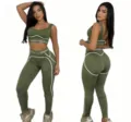 Ensemble deux pièces soutien-gorge de sport et legging fitness taille haute kaki - Vert Militaire