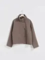 Manteau en laine élégant pour femme col montant asymétrique à boutons manche longue marron. - S / Chameau