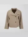 Élégant manteau court en laine pour femme avec revers et boutons, automne hiver. - Kaki