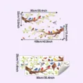 Detail view showing dimensions for birds on branches self-adhesive wall stickers set - Realistic Flower Bird Style (HY-C124) / 2 Pieces