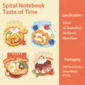 Schattig mini cartoon spiraalnotitieboek set, 4 stuks zaknotitieblokken met voedselthema, 90x90mm. - Eten