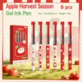 Schattige cartoon appel gelpen set, 0.5mm zwarte naaldtip voor soepel en sneldrogend schrijven. - Appel Cartoon Stijl 6-Pack / Rood