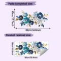 Dimensions illustration of blue enamel-style floral wall stickers in sheet and finished form - Blue Tones Floral (HY-H025) / 39*90CM
