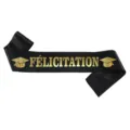 Premium black satin graduation sash featuring gold foil Félicitation and cap design for parties - French Congratulations Style (Black) / 1 Piece/Pack