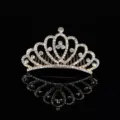 Elegant gold princess tiara hair comb with sparkling rhinestones on black background. - Gold White Rhinestone