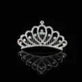 Elegant silver princess tiara comb with rhinestones and iridescent gems on black background - Silver AB Rhinestone