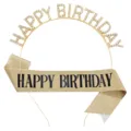 Glittery gold Happy Birthday headband and sash set for party decorations - Alloy Headband + A Sash / 38g Pack / Gold