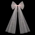 Eleganter rosa Netzschleifen-Haarclip mit Kunstperlen und langen Bändern für Partys. - Rosa