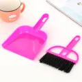 Mini broom and dustpan set for desktop keyboard cleaning, pink plastic small sweeping brush. - Candy Rose Red