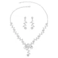 Exquisite bridal rhinestone leaf necklace and earrings set for weddings and gala parties - Necklace Earring Set 012 / White K/Silver