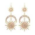Elegant gold sun moon starburst dangle earrings with sparkling rhinestones for party wear - Earrings