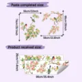 Wall sticker size guide showing finished display and received sheet dimensions - Impressionistic Flower Bird Style (HY-C125) / 2 Pieces