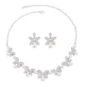 Elegant silver rhinestone butterfly and faux pearl jewelry set for wedding and party - Necklace Earring Set 005 / White K/Silver