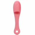 Pink silicone massage brush variant, soft scalp and body scrubber tool with cute face design. - Pink