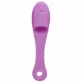 Light purple silicone facial cleansing brush with cute face design and hanging hole. - Purple