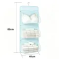 Hanging 3-tier mesh closet organizer for underwear, bras, and socks, space-saving blue storage bag. - 3-Layer / Blue