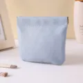 Mini leather makeup pouch portable lipstick storage bag cute aesthetic minimalist cosmetic case - Blue